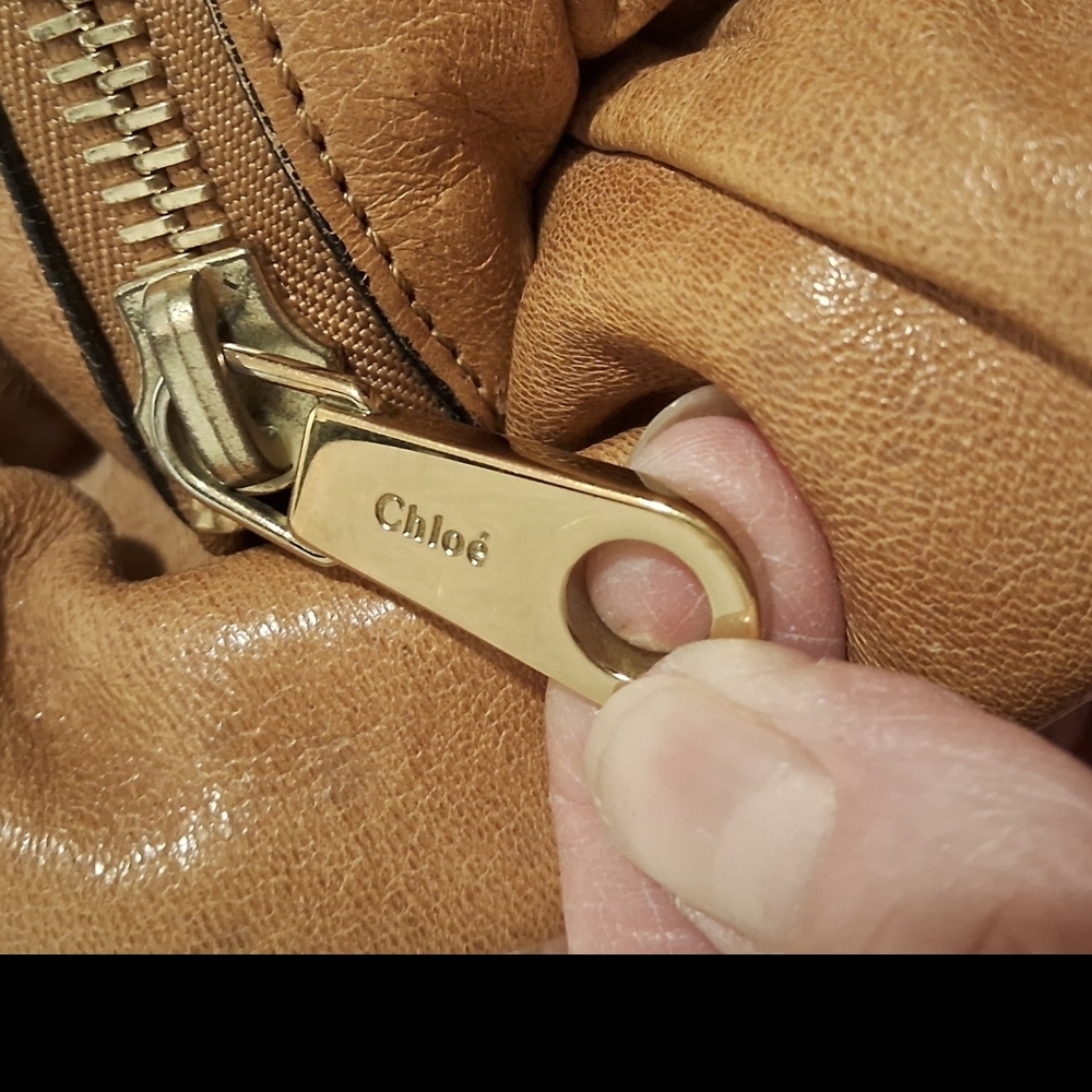 Chloe Tan Leather Crossbody Bag with Gold Accents - Picture 9 of 12